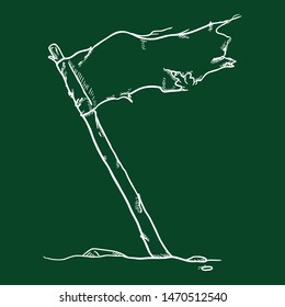 Vector Chalk Sketch Waving Old Torned Flag