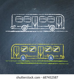 Vector chalk sketches of bus on blackboard