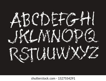 Vector Chalk Style Hand Drawn Alphabet Font. Calligraphy alphabet on a black background. Chalk hand lettering.