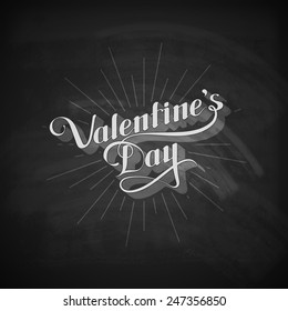 vector chalk typographic illustration of handwritten St. Valentines Day retro label on the blackboard background. holiday lettering composition 