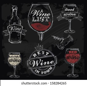 vector chalk wine set on chalkboard background