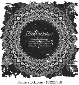 Vector chalkboard background.Vintage ornamental vector background. Greeting floral card.