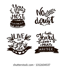Vector Chalkboard phrase handwriting monogram calligraphy. Black and white engraved ink art. Hand lettering graphic desing. Isolated quotes illustration element.
