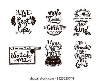 Vector Chalkboard phrase handwriting monogram calligraphy. Black and white engraved ink art. Hand lettering graphic desing. Isolated quotes illustration element.