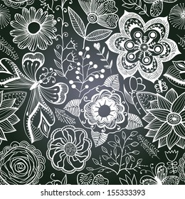 Vector chalkboard seamless floral pattern. Copy that square to the side,you'll get seamlessly tiling pattern which gives the resulting image the ability to be repeated or tiled without visible seams.