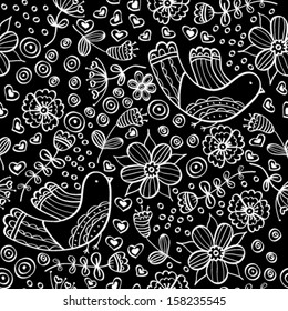 Vector chalkboard seamless floral pattern.