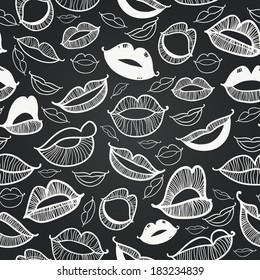 Vector chalkboard seamless love pattern. Hot lips
