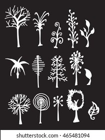 Vector Chalkboard Style Tree Silhouettes