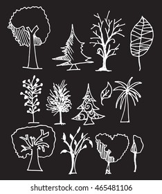 Vector Chalkboard Style Tree Silhouettes