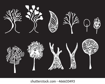 Vector Chalkboard Style Tree Silhouettes