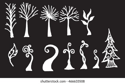 Vector Chalkboard Style Tree Silhouettes
