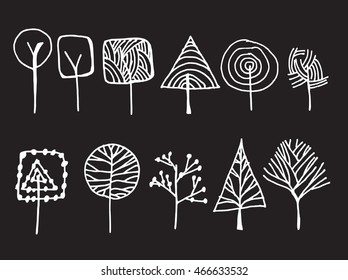 Vector Chalkboard Style Tree Silhouettes
