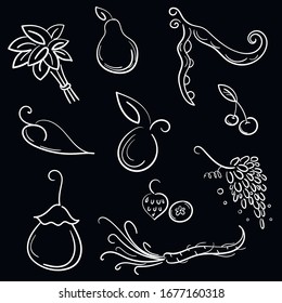 vector chalky set of different simplified vegetables and fruits