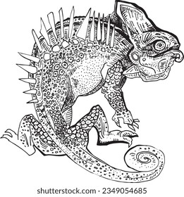 Vector chameleon line art doodle cartoon lizard sketch element for design print. Hand Drawn animal collection reptile isolated graphic illustration on white background. drawing pattern fine detail 