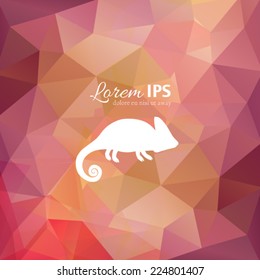 Vector chameleon logotype on multicolor polygonal background. White animal silhouette on colorful backdrop. Lizard logo design template.