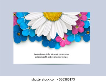 Vector chamomile and forget-me-not flowers banner.