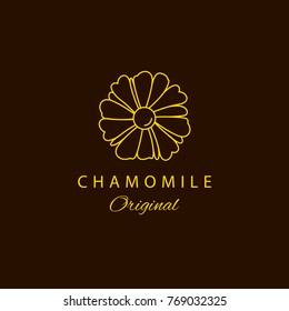 Vector chamomile logo design templates and emblem. Beauty and cosmetics oils - chamomile. Natural chamomile. Logo in linear style