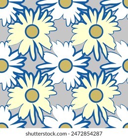 Vector - Chamomiles silhouette seamless pattern, colored.