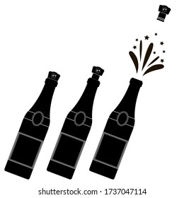Vector Champagne Bottle Explosion. Happy New Year. Lets Celebrate. Cheers. Champagne Celebration. Alcoholic Fizzy Drink. Congratulations. Merry Christmas.