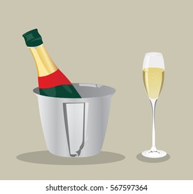 Vector champagne bottle and glass.