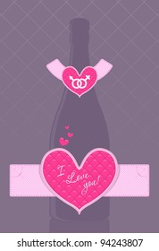 Vector champagne bottle with heart shaped label for st. Valentines Day