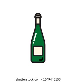 Vector champagne bottle icon. Flat illustration of champagne bottle isolated on white background. Icon vector illustration sign symbol.
