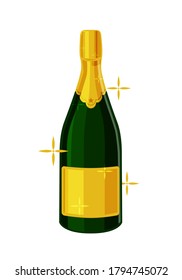 Vector champagne bottle on a white isolated background.