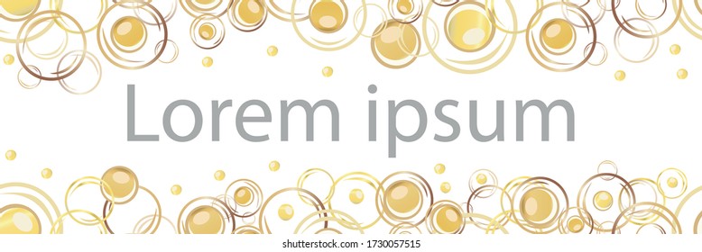 Vector champagne bubbles seamless border. Hand drawn bubbles white gold design with option to insert text. Elegant sparkling fizz illustration. Stylish banner for party, festive celebration concept