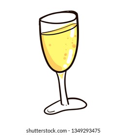 Vector champagne glass with bubbles drawn by hand on transparent background
