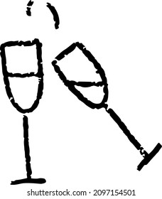 vector champagne glasses. cheers. Isolated. black 