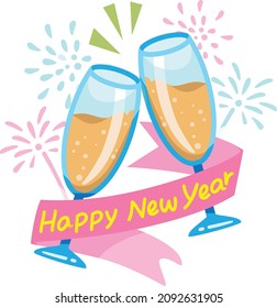 vector of champagne glasses clinking and happy new year.