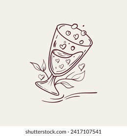 vector champagne glasses doodle valentines day element collection