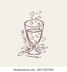vector champagne glasses doodle valentines day element collection