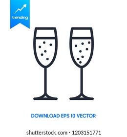 Vector champagne glasses icon flat style