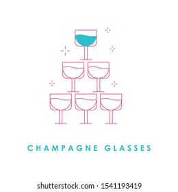 
Vector champagne glasses icon flat style