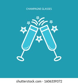 Vector champagne glasses line icon flat design