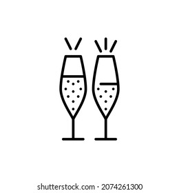 Vector champagne glasses. New year celebration, romantic party. Pixel perfect, editable stroke icons 