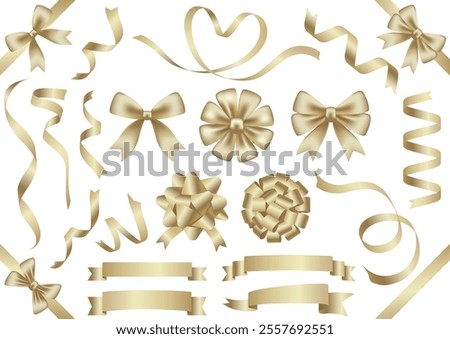 Vector Champagne Gold Ribbon Illustrations Set Isolated On A White Background.
