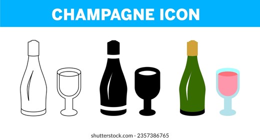 VECTOR CHAMPAGNE ICON IN STROKE AND FILL AND COLOR VERSION