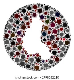 Landkarte der Provinz Vector Champagne mit dem SARS-Virus. Eine Infektion greift das isolierte Gebiet aus der Außenzone an. Hole Kreis Champagne Provinz Karte Collage mit Infektionsartikel.