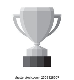 Vector champion four shades silver grey sport trophy or cup with black base on white background.