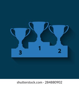 vector champions cup icons  with shadow on a blue background