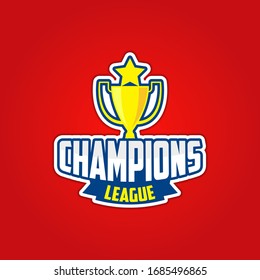 Vector Champions And Football Emblem. Sports Logo Collection Illustration. Champion Sports League Logo Emblem Badge Graphic With Trophy