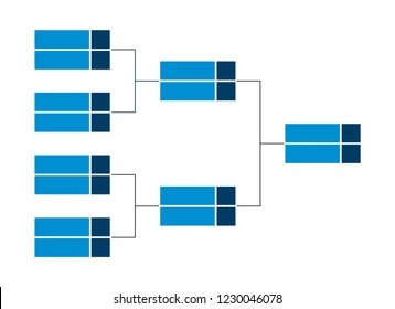 Vector Championship Single Elimination Tournament Bracket Or Tree Diagram In Blue Color Isolated On A White Background. Fields For 8 Players Or Teams. It Is Suitable For All Kinds Of Sports.