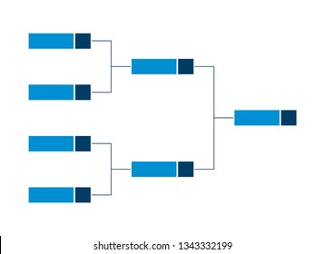 Vector Championship Single Elimination Tournament Bracket Or Tree Diagram In Blue Color Isolated On A White Background. Fields For Four Players Or 4 Teams. It Is Suitable For All Kinds Of Sports.