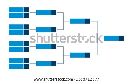 Vector championship single elimination tournament bracket or tree diagram in blue color isolated on a white background. Fields for eight players or teams. It is suitable for all kinds of sports
