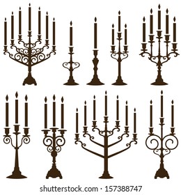 vector chandelier silhouettes set