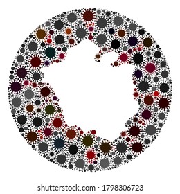 Vector Chandigarh City map collage of flu virus. Infection attacks the quarantine territory from external zone. Hole round Chandigarh City map collage formed with viral items.