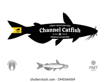 Vector Channel Catfish Seafood Label