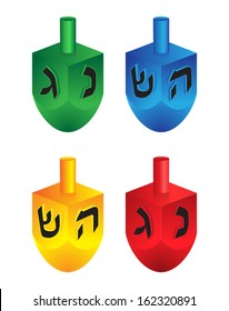 vector chanukah dreidels in various colors